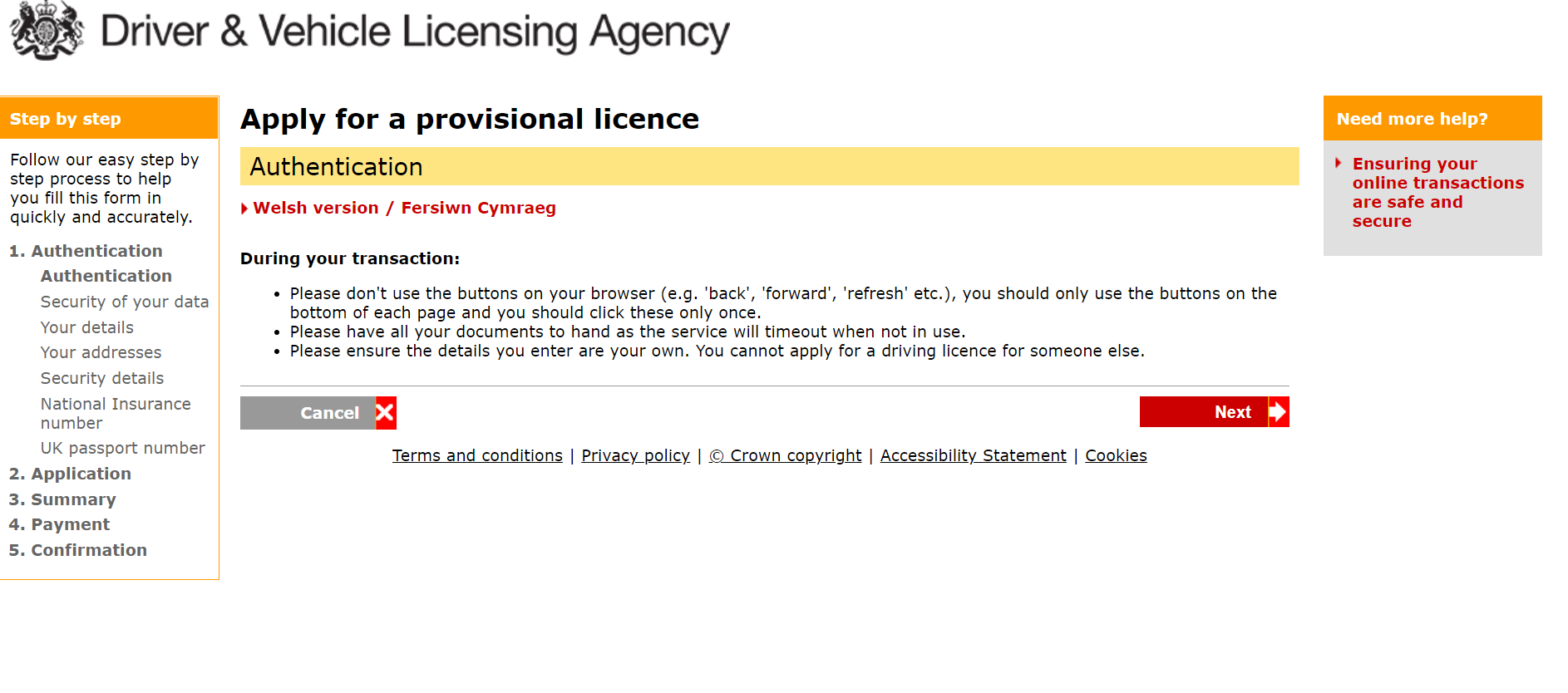 a screenshot of the DVLA website where you apply for your UK driving licence